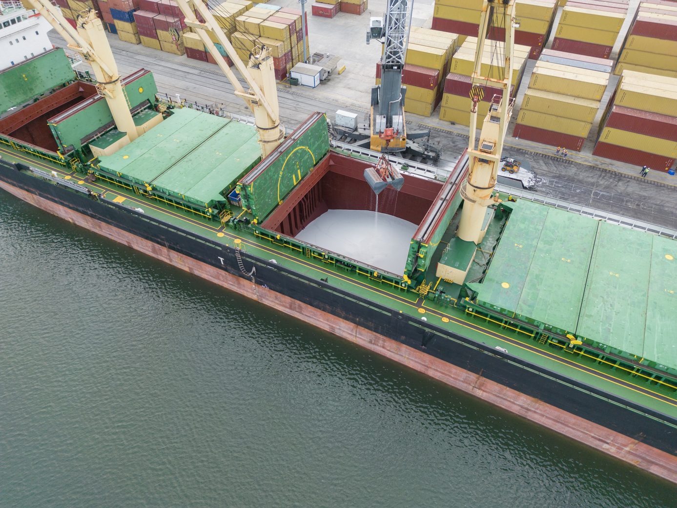 White alumina powder at industrial refinery